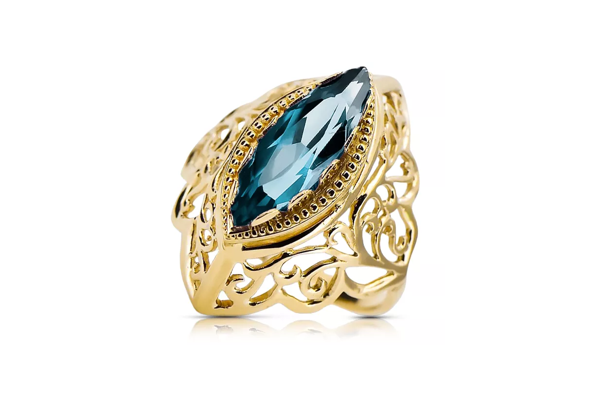 Aigue-marine Or jaune 14 carats Anneau Artisanat vintage vrc017y